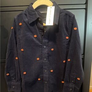 Janie and Jack Dark Blue Shirt with Orange Pumpkin Details 4T